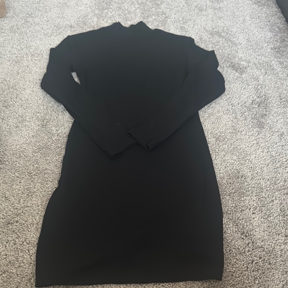 Black Ribbed Mock Neck Long Sleeve Dress